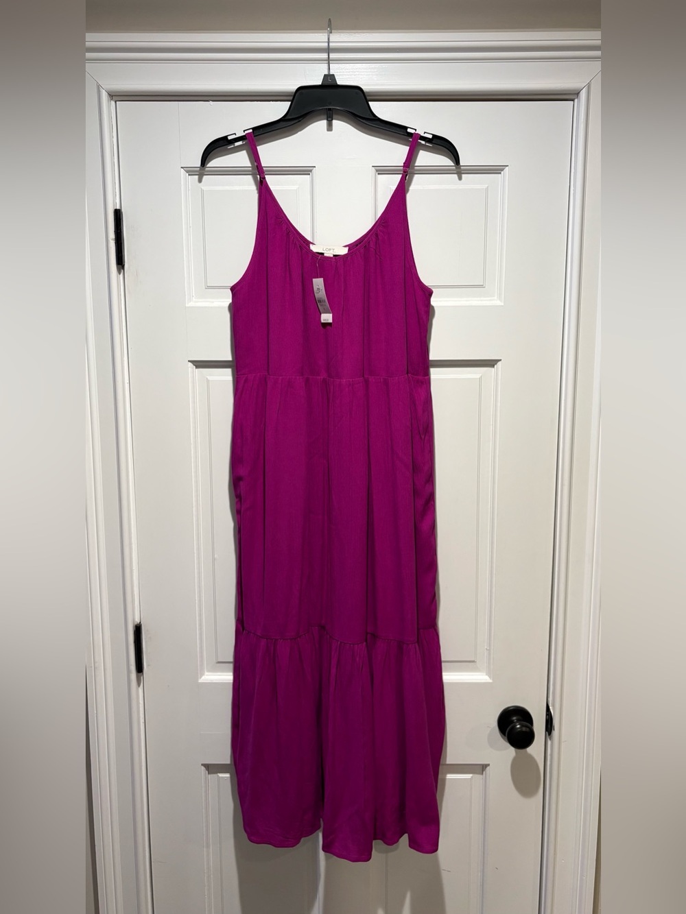 NWT LOFT Small Fuchsia Spaghetti Strap Tiered Maxi Dress - Picture 3 of 13